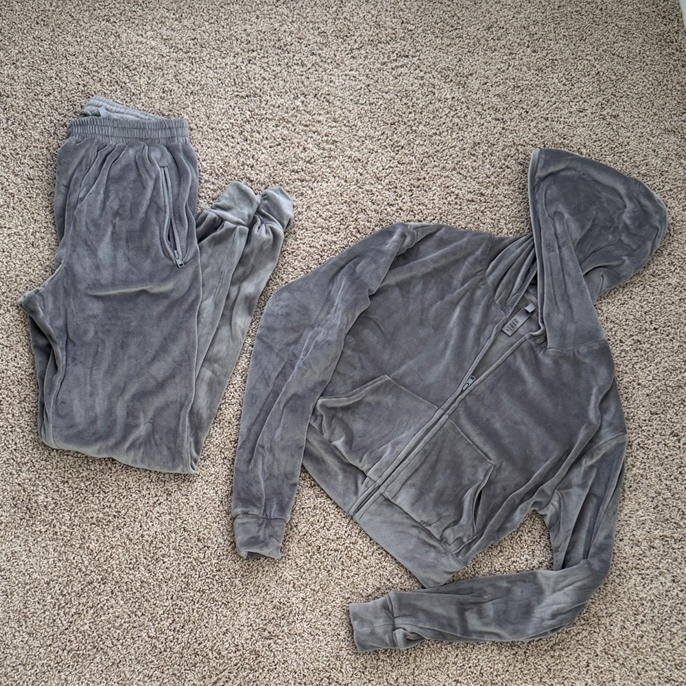 SKIMS Charcoal Velour Hoodie and Jogger Set